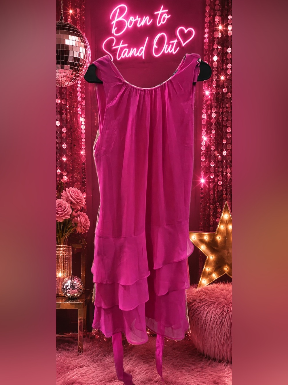 1. State Women's Fuchsia Tiered Maxi Dress
